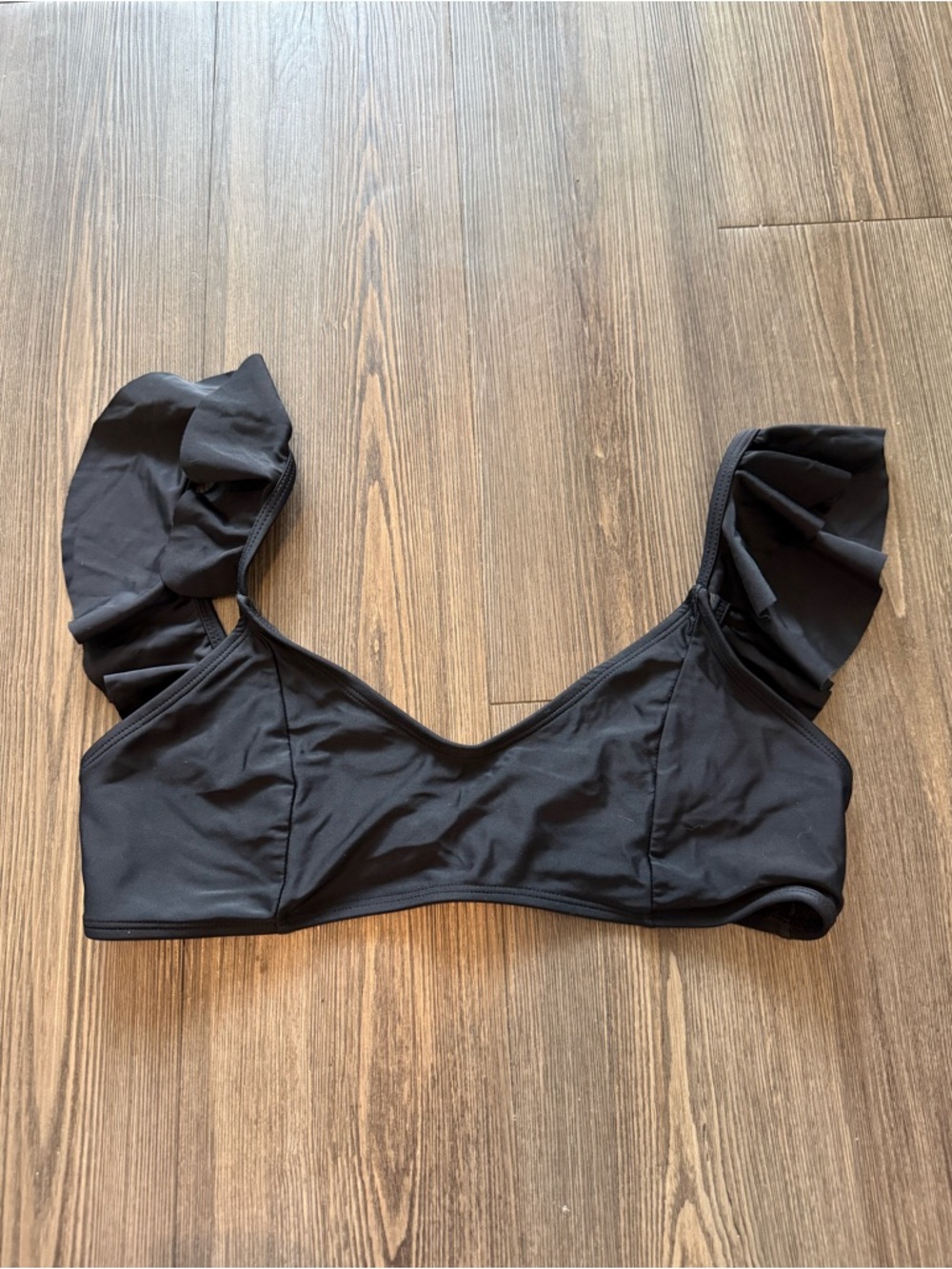 Black Ruffled Bikini Top